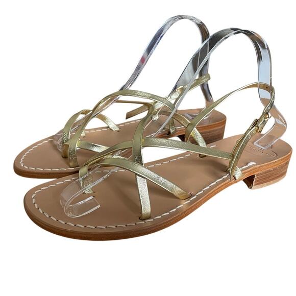 Minerva Sandali Gold Strappy Flat Leather Sandal Size 39/ US 8.5 - Picture 1 of 10